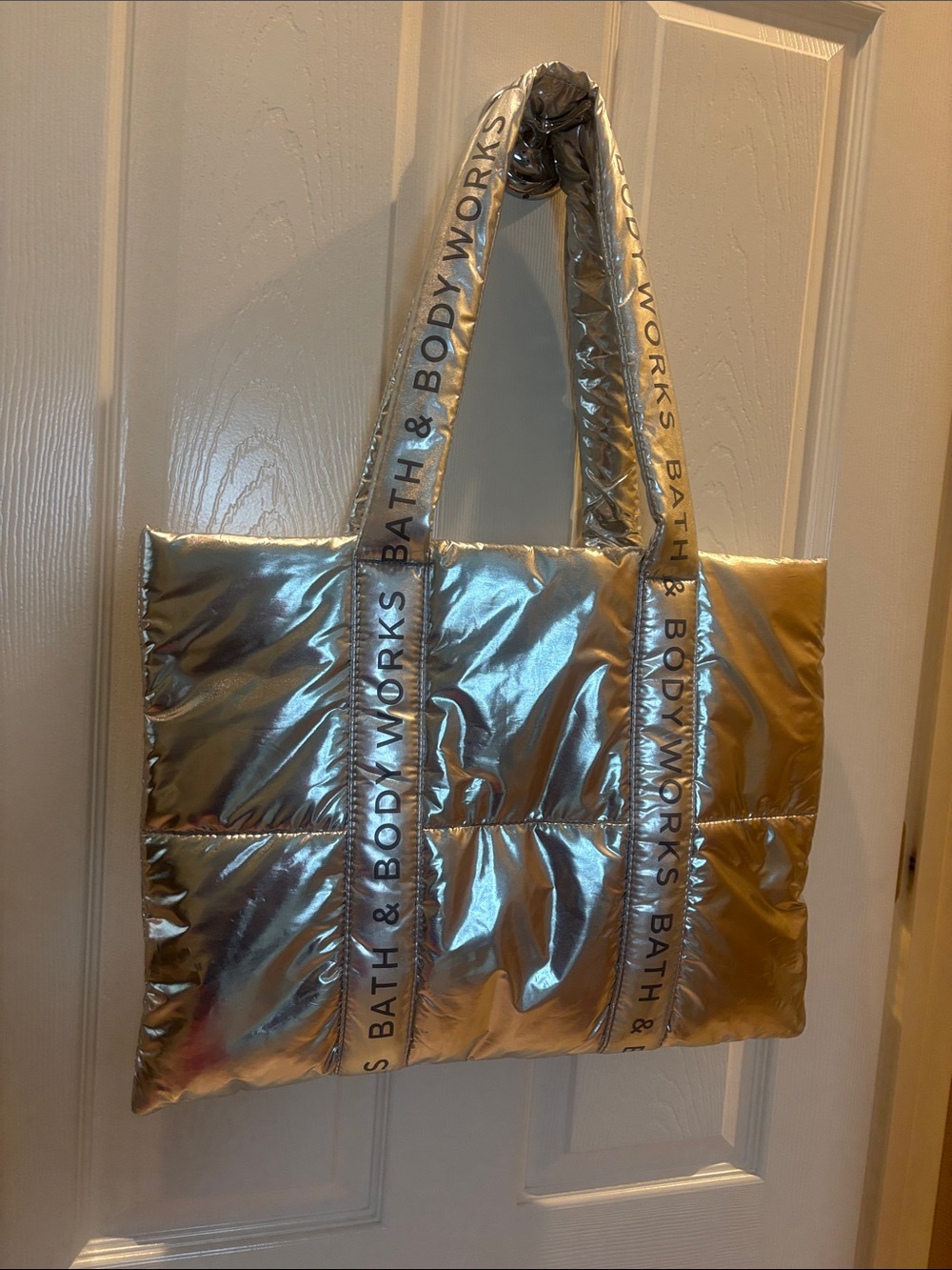 Bath & Body Works Metallic Silver Quilted Tote